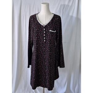 Eileen West Long Sleeve Holly Christmas Cotton Jersey Knit Nightgown Medium